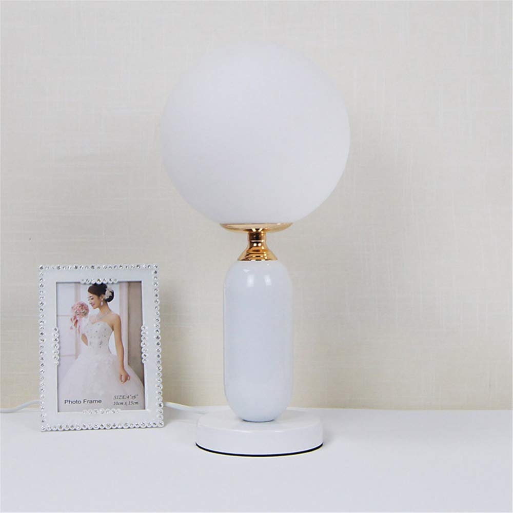 LIUWORDD Glass Ball Metal Table Lamp Bedroom Bedside Simple Lighting Modern Study Room Nordic Warm Creative Living Room Decoration Light Fixture(No Bulbs),White
