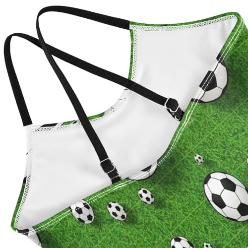 Kids Swim Suits 3-10 Y Beach Swimsuit Girls, Black White Soccer Balls Green4