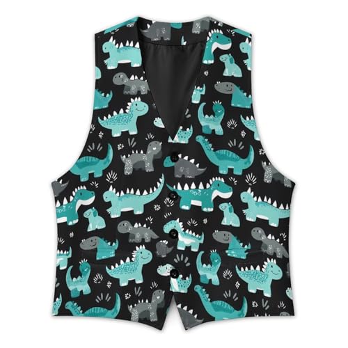 Dinosaurs Cute Suit Vest for Men Slim Fit Sleeveless Jacket V Neck Business Waistcoat Button Up Dressy Top 5