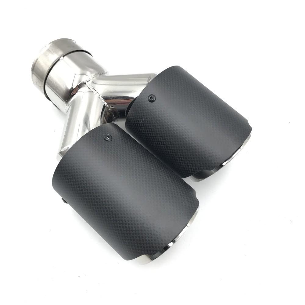 per BMW per Volvo per Honda per Jaguar 2 Pz/Set in Fibra di Carbonio Opaca + in Acciaio Inox Universale Auto Punta di Scarico Doppia estremità del Tubo Tubo Scarico (Size : 70 in 76 out)