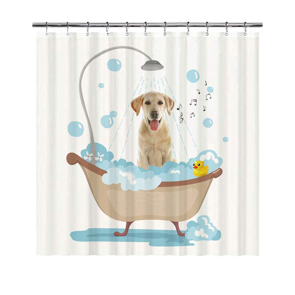 BAGEYOU Funny Dog Labrador Dog in Bath Shower Curtains Cute Puppy Taking A Shower Waterproof Polyester Fabric Bathroom Curtain 66 X 72 Inch, with 12 Hooks