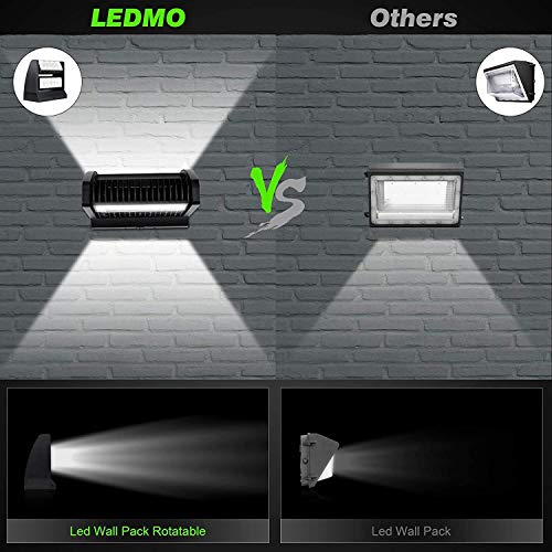 LEDMO 120W Rotatable LED Wall Pack - UL DLC Listed Adjustable Head 2 Pack 16200LM Outdoor Commercial and Industrial Lighting Security Flood Lighting for Buildings,Warehouses, Parking Lots,Yard 5000K