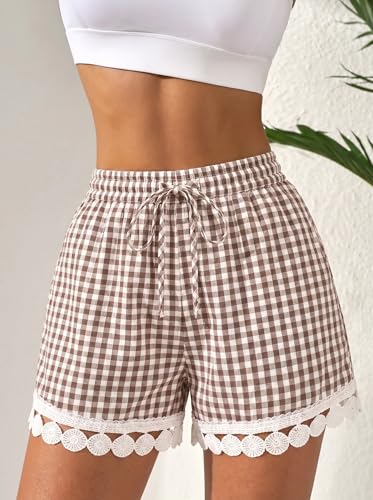 Image of Dokotoo Womens Shorts Summer Casual Loose Elastic Waist Drawstring Lace Boho Beach Cover Up Shorts