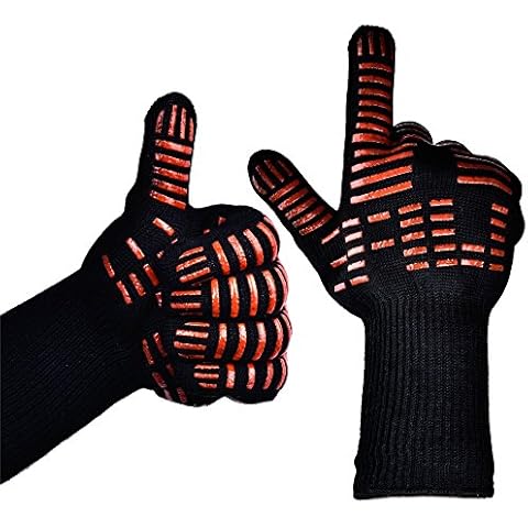 TTLIFE BBQ Grilling Cooking Gloves - 932°F Extreme Heat Resistant Gloves - 1 Pair (Long) - 14" Long for Extra Forearm Protection Cover