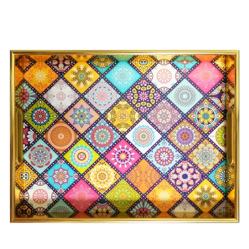 Best Colorful Tray for Coffee Table: Stylish and Functional Picks 6 Colorful Floral Serving Tray with Handles, Plastic Decorative Tray, Rectangular Coffee Table Tray for Ottoman, Storage Trays for Bathroom, Living Room Decor