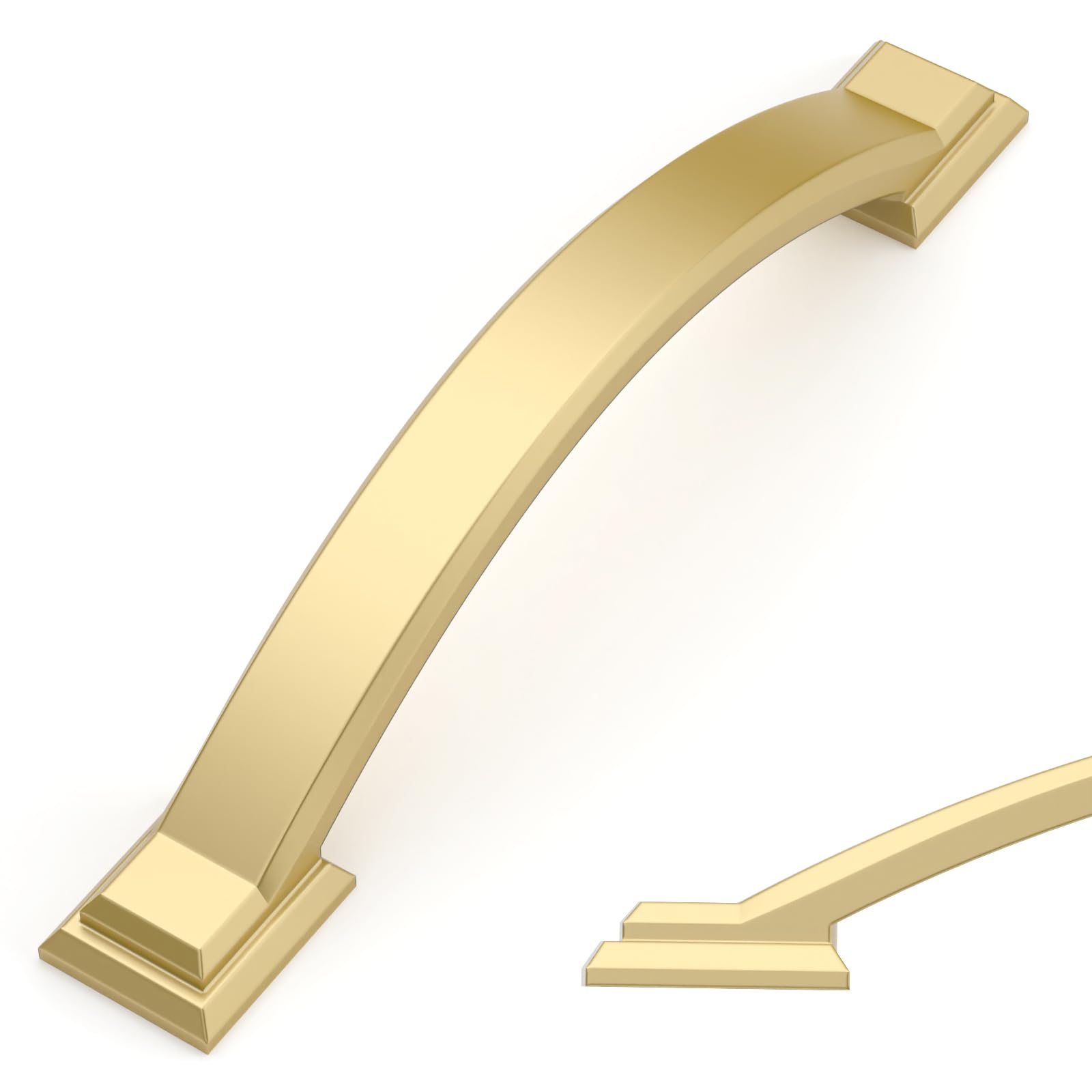 Photo 1 of Amerdeco 10 Pack Brushed Gold Cabinet Pulls 4 Inch(102mm) Hole Centers, Handles for Kitchen Cabinet Hardware, Arch Cabinet Handles for Bathroom Dresser Drawer Handles ZH0016…