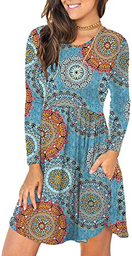 CLOUSPO Robe Mini Femme Hiver Col Rond Casual Chic T-Shirt Loose Robe à Manche Longue (Anneau Bleu, S) Cover