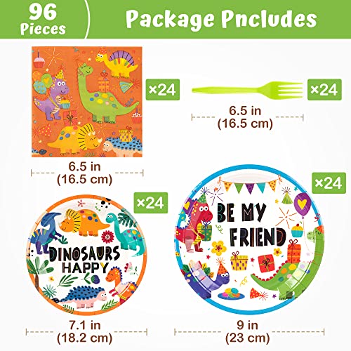 Mocoosy 96Pcs Dinosaur Party Plates And Napkins Set, Dinosaur Birthday Party Supplies Include Paper Dinner Plates Dessert Plates Napkins Forks For Kids Dino Party Disposable Tableware Kit 24 Guests #TOP3