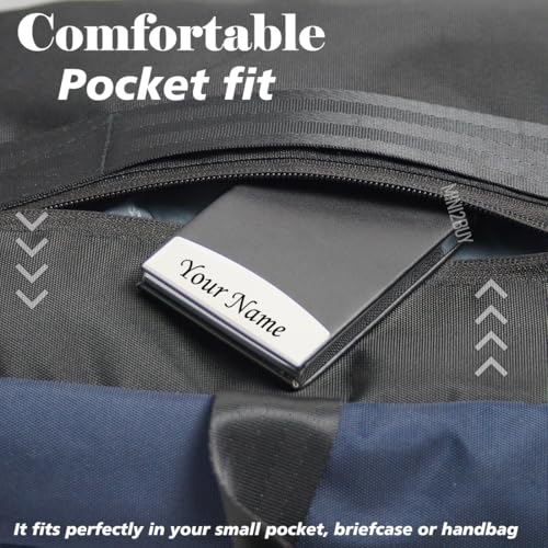 Image of Mini2buy Customized Unisex Vertical Name Engraved Store 15-20 for Credit|Debit|ATM|Business Visiting RFID Blocking Stainless Steel 1x10x6 cm Personal Corporate Gift (Long-Black)