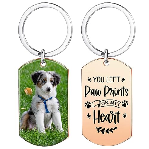 Funnylife Personalized Pet Memorial Keychain for Dogs Stainless Steel Custom Dog Picture Keychain Pet Memorial Keepsake Loss of Dog Sympathy Gifts