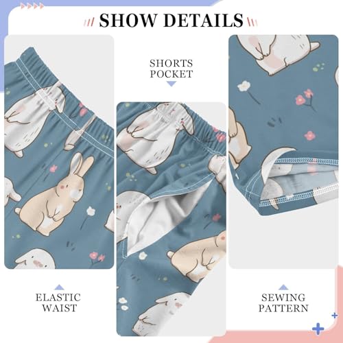 Lovely Bunny and Florals Boys Long Pants Soft Trousers Elastic Waist Kids Lounge Bottoms with Pockets S-XL4