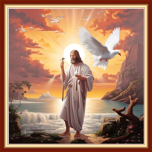 Image of Joyhoor Cross Stitch Kits for Beginners Stamped Cross-Stitch Supplies Needlework preprint Embroidery Kits for Adults DIY Needlepoint Kits Embroidery Patterns 11CT-Jesus' Prayer 18.x18 inch
