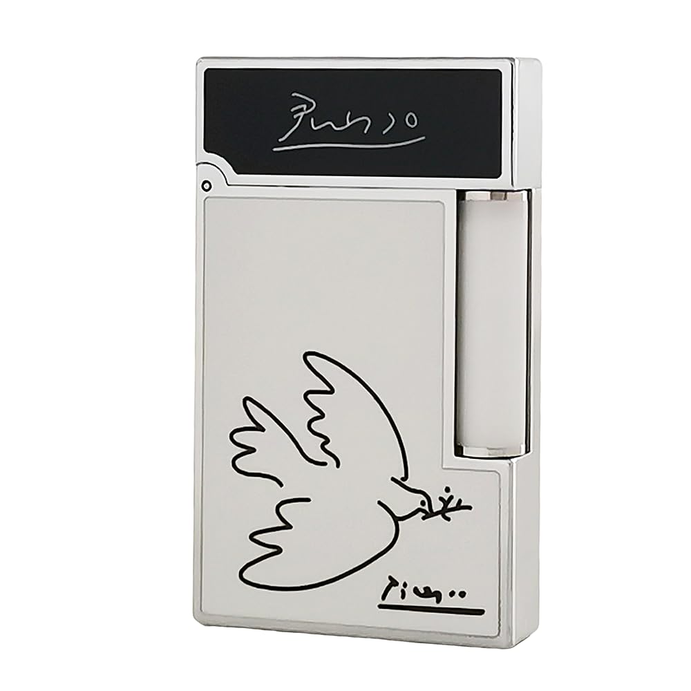 Classic White Lacquer Lighter with Peace Dove Clear Sound Adjustable Soft Flame Unique Gift for Men Dad Boyfriend