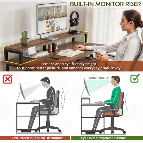 Image of ABOUT SPACE Study Table with Monitor Stand, Keyboard Tray & Bottom Storage - 25mm Metal Frame Gaming Table - Office Desk for Laptop, PC-Engineering Wood Computer Table(Walnut - L121.5 x B60.5 x H87cm)