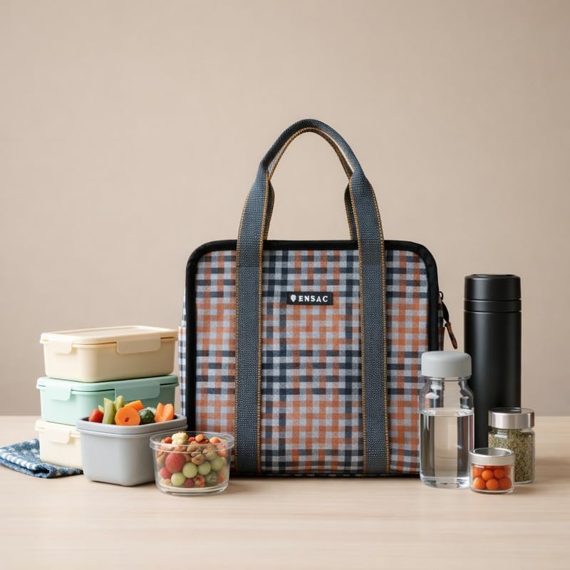Image of ENSAC Lunch Bag Office Tiffin Bags for Men, Women, School, Tiffin Pouch Bag, Hot & Cold Reusable Lunch Box Bags with Double Handle, Zip Bags