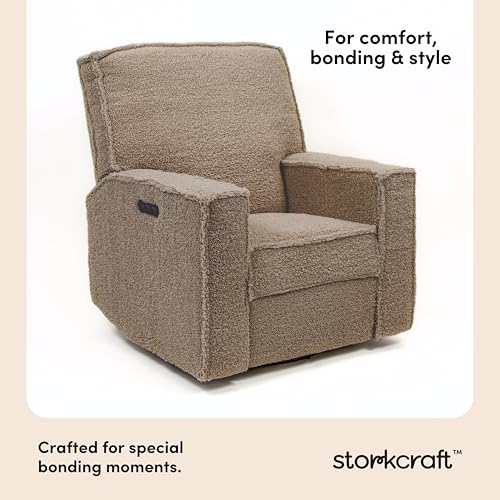 Image of Storkcraft Texas Nursery Power Recliner Swivel Glider, Brown Sugar Sherpa