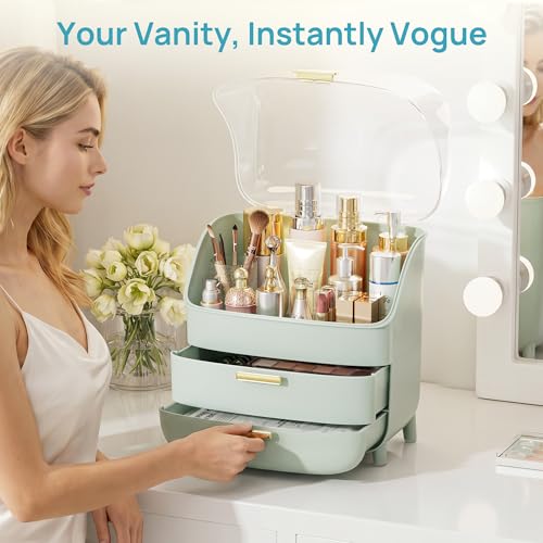 Image of Vtopmart 3-Tier Skincare Makeup Organizer with Lid, Green