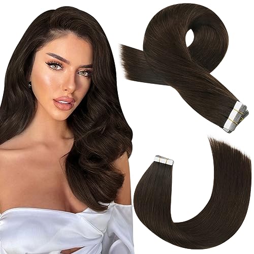 Moresoo Dark Brown Hair Extensions Tape in Human Hair 18 Inch Tape in Hair Extensions Human Hair Chocolate Brown 20pcs/50g #4