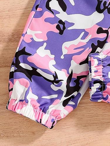 Image of OYOANGLE Girl's 2 Piece Outfits Cartoon Short Sleeve Shirt and Cargo Pants Set White Graphic 10Y