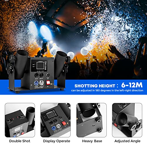 Professional Confetti Launcher Cannon Machine, Confetti Blower Machine Confetti Cannon DMX/Remote Control for Gender Reveal Weddding Disco Show Club Stage Party (2 Shot)