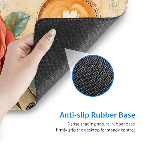 Image of Retro Rose Coffee Extended Gaming Mouse Pad, with Stitched Edges Large Mouse Pad Desk Protector, Rubber Base Mousepad Keyboard Mouses Mat for Work Game Office Home- 32 inch X 12 inch Inch,E843