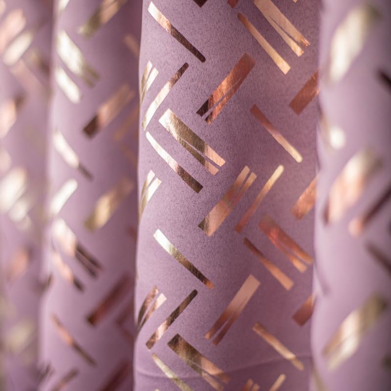 Image of Foil Printed True Blackout Semi Long Door Curtains 8 Feet Set of 1, Heavy Room Darkening Thermal Insulated Eyelet Parda for Living Room & Bedroom, Curtains with Tie Back(121x243cm, Lavender)