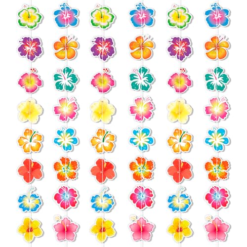 HOWAF 6 peças Grinaldas havaianas grinaldas de flores de hibisco, Hawaii Bunting Banner para Hawaiian Party Decorations acessórios para festas na praia