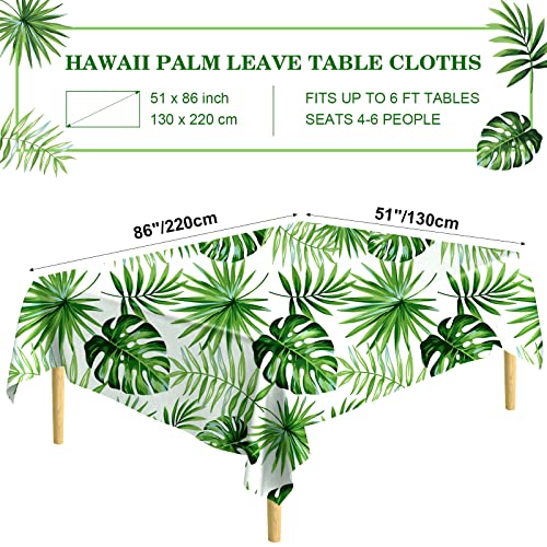 4 Pack Hawaiian Luau Tablecloth, 51" X 86" Tropical Palm Leaves Disposable Tablecloth Plastic Table Cover，Hawaii Aloha Waterproof Rectangular Table Cloths For Kids Jungle Birthday Party Decoration #TOP2