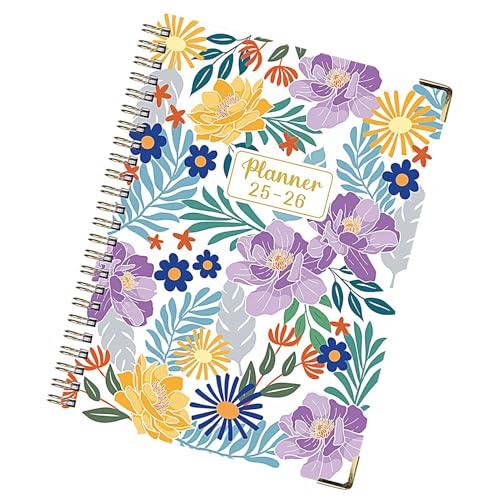 Generisch Calendario libro | Cuaderno escolar,A5 de cara gruesa floral cuaderno de julio de 2025 a junio de 2026 para bocetos Bullet-Journal Notas Trabajo Universitario