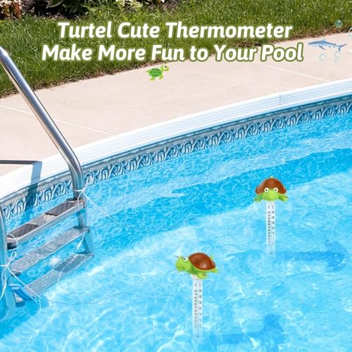 Image of Floating Pool Thermometer, Large Display with String Easy to Read, Shatter Resistant, for Outdoor & Indoor Swimming Pools, Spas, Hot Tubs & Aquariums (Turtle)