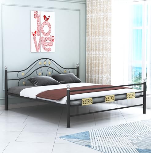 Image of Metal King Size Platform Bed for Bed Room | Heavy Duty Bed for Kids Room - (Glossy Finish Black)
