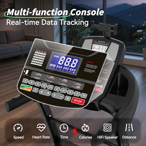 Image of 4.5HP Foldable Treadmill with 15 Levels Auto Incline, Portable Treadmill for Home Use, 300lbs Capacity, 64+3+3+1 Programs, 10MPH Speed, HiFi Bluetooth Speakers, Smart APP Control, Knee Strap Gift