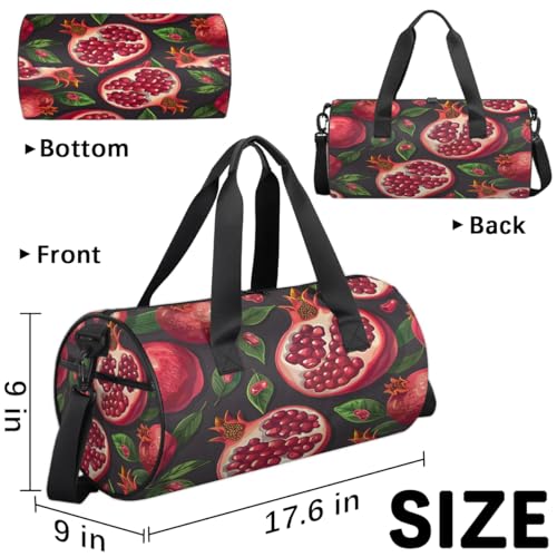 Fruit Pomegranate Leaves Travel Gym Bag Waterproof Sport Dance Bag for Women Men Portable Gymnastics Duffel Bags Canvas Tote Carry on Handbag for Workout Overnight Weekender3