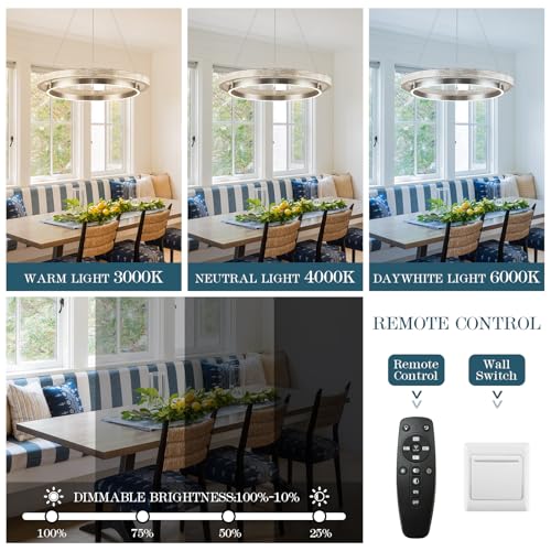 Image of LED Ring Chandelier Weathered Wood Brushed Nickel Chandeliers Dimmable