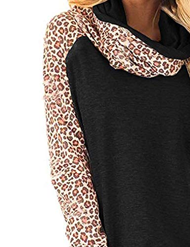 Qearal Women's Long Sleeve Tunic Tops Cowl Neck Leopard Print Color Block Casual Raglan Sweatshirts XL Black-1