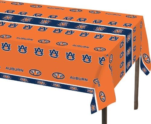 Creative Converting Auburn University Rectangle Table Cover, 54" x 108", Plastic Tablecover