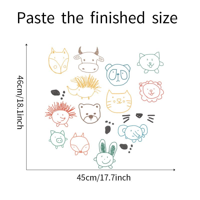 Image of Cartoon Animal Heads Wall Stickers for Kids Baby Wall Stickers for Kids Room Bedroom Playroom Nursery Living Room Decor Wall Art Wall Decoration Boho-Self-Adhesive