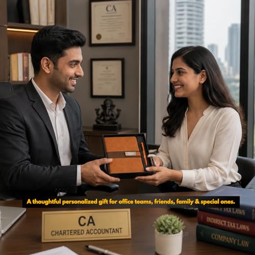 Image of Customised Name Diary and Pen Set with Gift Box | Personalised Gift for Men, Women | Corporate Gift For Employees, Clients, Friends | Premium Leatherette Tan Diary,Pen Set