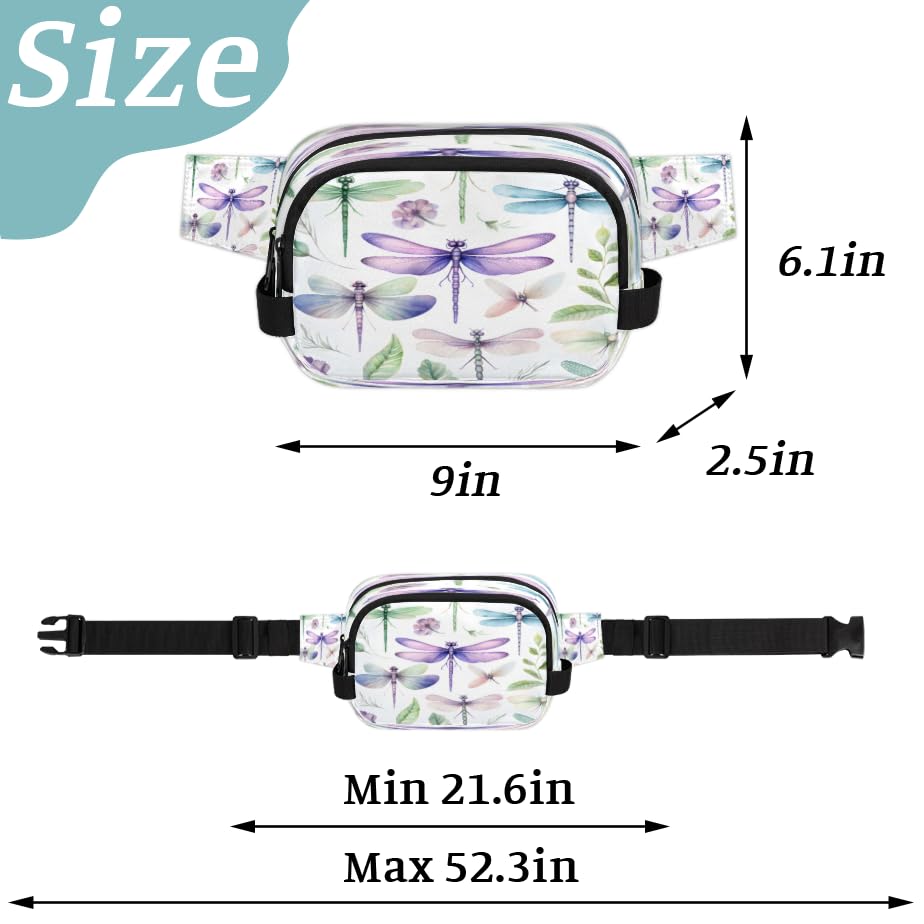 Dragonflies Watercolour Waterproof Fanny Pack for Women Men Adjustable Waist Bag with Double Zipper Pockets Lightweight Square Hip Pack for Running Travel Hiking Workout Cycling