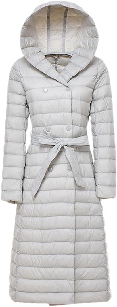 Adhdyuud Women Long Duck Down Jacket Winter Feather Warm Slim Windbreaker Casual Hooded Outerwear