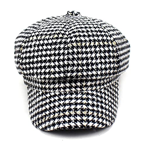 Keky Stylish Unisex Fall Winter Tweed Newsboy Hat Black 8 Panel Houndstooth Casual Dress Hats Cabbie Driving Cap (Black Houndstooth), One Size #TOP1