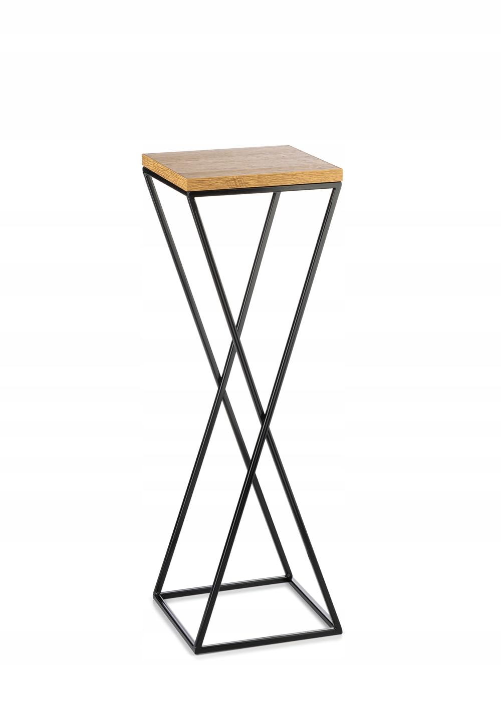Pflanzenständer Metall 70 cm Hoch - Stabiler und Fester Blumenhocker mit Eiche Optik MDF-Platte auf Schwarz Ständer - Blumenständer zur Dekoration Innenräumen