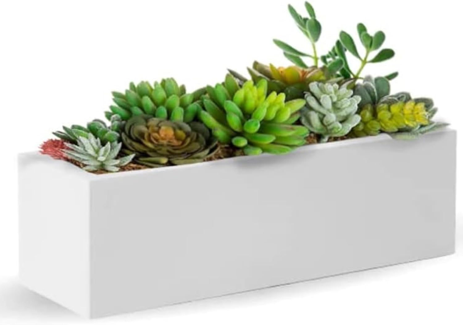 Elly Décor 24 x 8 inch Rectangular Plastic Planter with Drainage, Classic Smooth Texture, Lightweight & Extremely Durable 24"x8" Rectangular Planter, White White 24"x8"