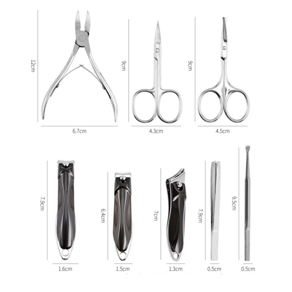 Maniküre-Set, graues Vollnarbenleder, Nagelknipser-Sets, rostfreie Schere, braun