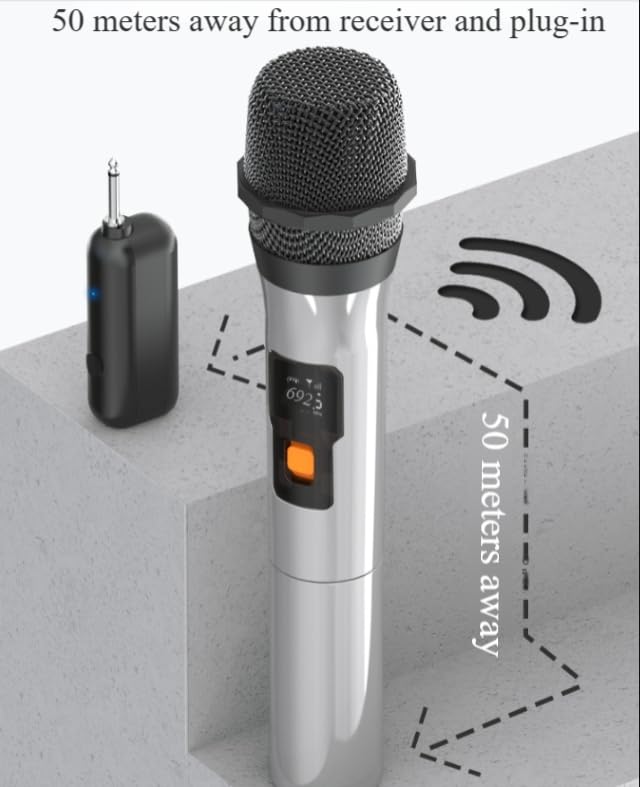 Mikrofon bezprzewodowy, cyfrowy dynamiczny mikrofon do ładowania, odbiornik UHF, stabilna transmisja 48,8 m, plug and play, używany do śpiewania, karaoke, spotkań, kościołów, wesel itp