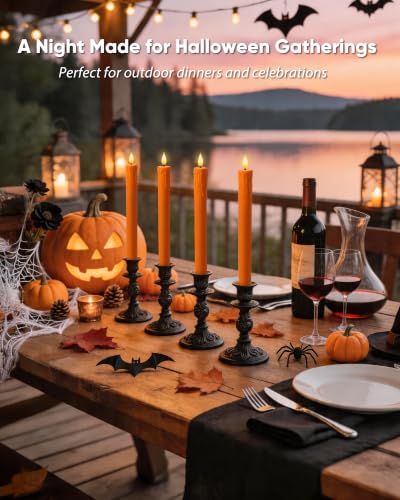 Image of Homemory Orange Flameless Taper Candles with Remote Timer, 9.6 Inch Real Wax Battery Operated Candlesticks, Flickering Warmer Light Led Tapered Candle 6 Pack for Halloween Home Decor