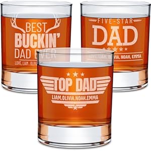 Personalized Whiskey Glass – 11 Oz Custom Engraved – Father’s Day, Birthday Gifts for Dad – Bourbon, Old Fashioned Style