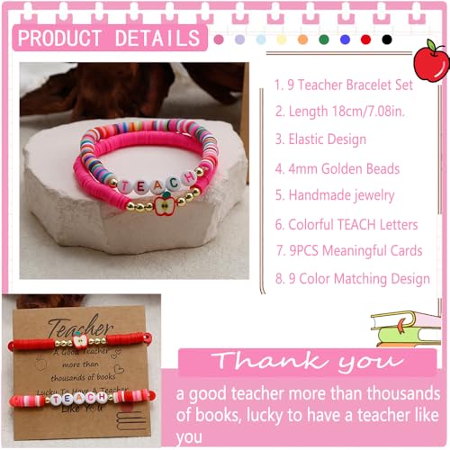 COLOYAN 18PCS Teacher Appreciation Gifts for Women Men, Teacher Gifts Wooden Beaded Bracelet elastic Clay Bracelet, Birthday Christmas Thanksgiving Thank You Gifts for Teachers2