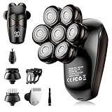 Detachable Head Shavers for Men, SHPAVVER 5-in-1 Electric Razor, IPX7 Waterproof Head Shaver for Bald Men, Wet/Dry LED Display Rechargeable 7D Rotary Shaver Grooming Kit with Type-C Charge (A)