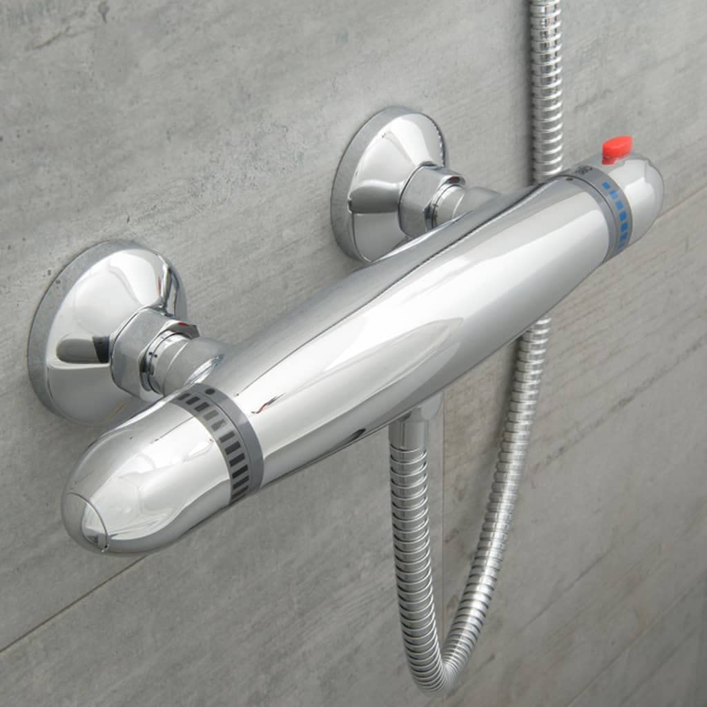 SCHÜTTE 52435 SUPRA Duschthermostat, Thermostatarmatur Dusche, Thermostat-Brausebatterie mit Sicherheitssperre, Mischbatterie Bad, Brausethermostat, Chrom